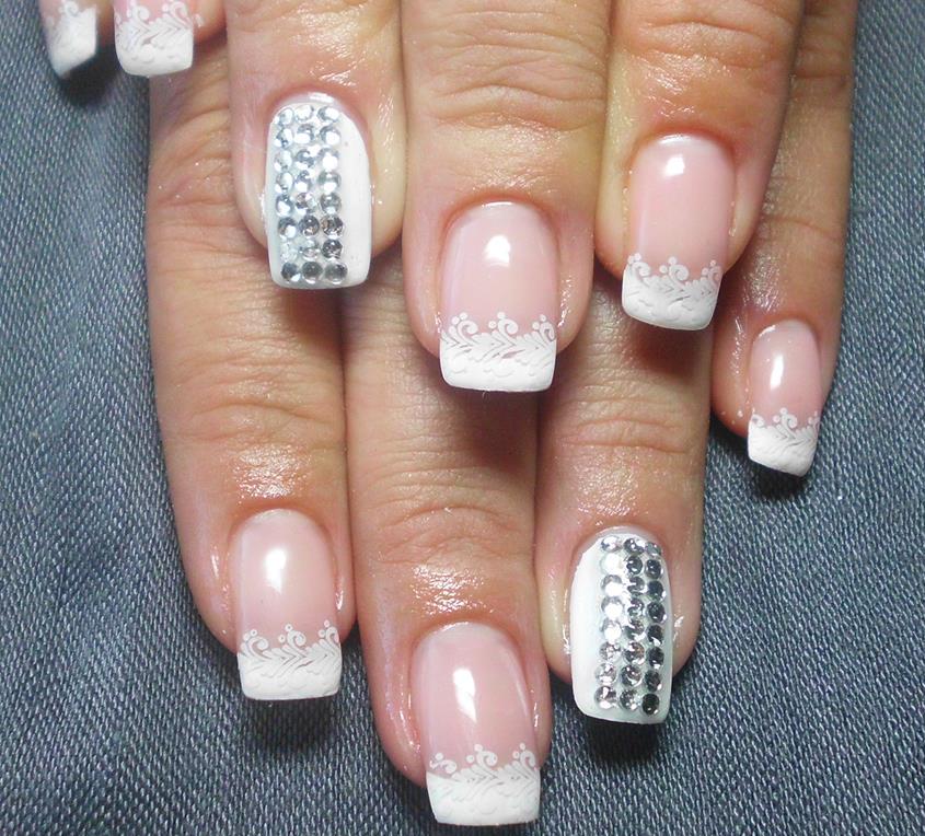 French Nail Designs with Diamonds