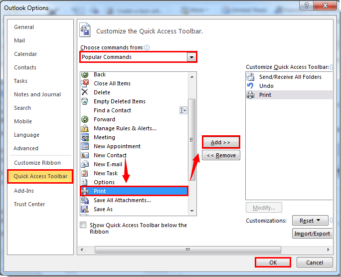 Outlook 2010 Print Button