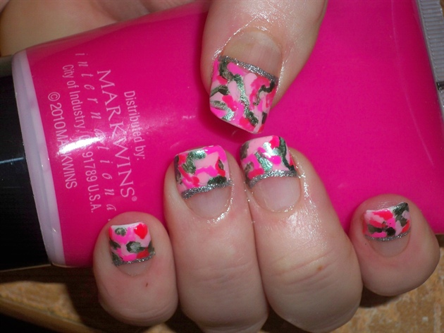Pink Camo Acrylic Nails