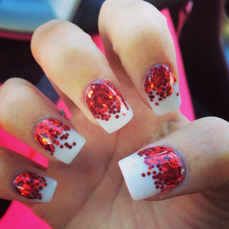 Red and White Nail Designs with Glitter