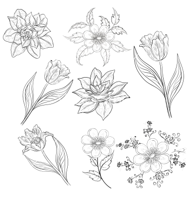 Vector Flower Black Outline