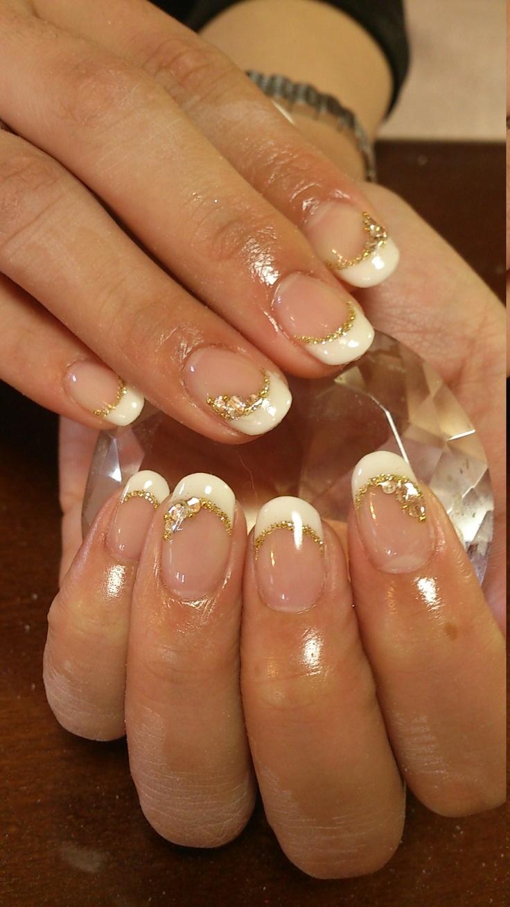 White and Gold Nails French Manicure