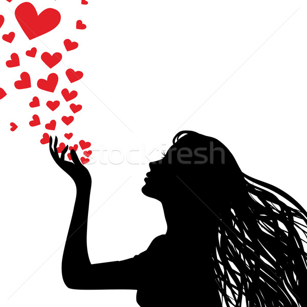 Woman Blowing Hearts Silhouette
