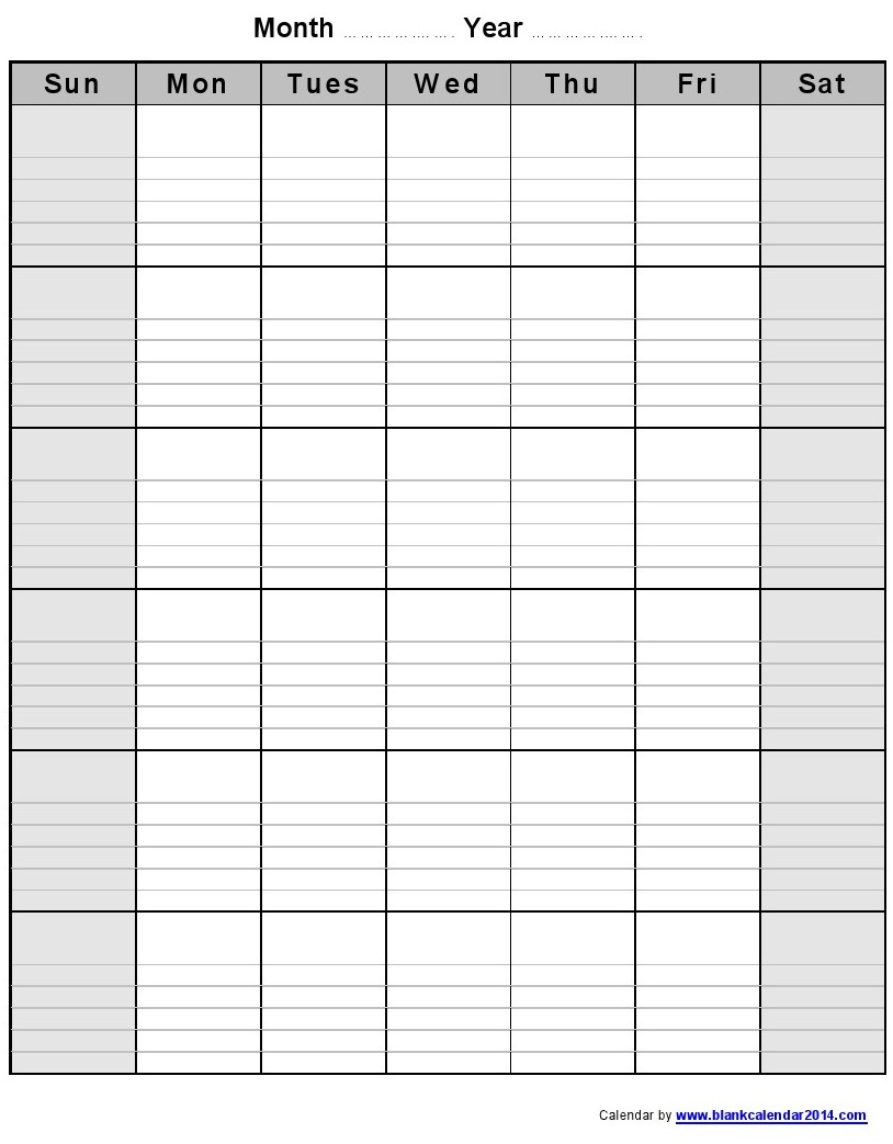 Blank Monthly Calendar Template