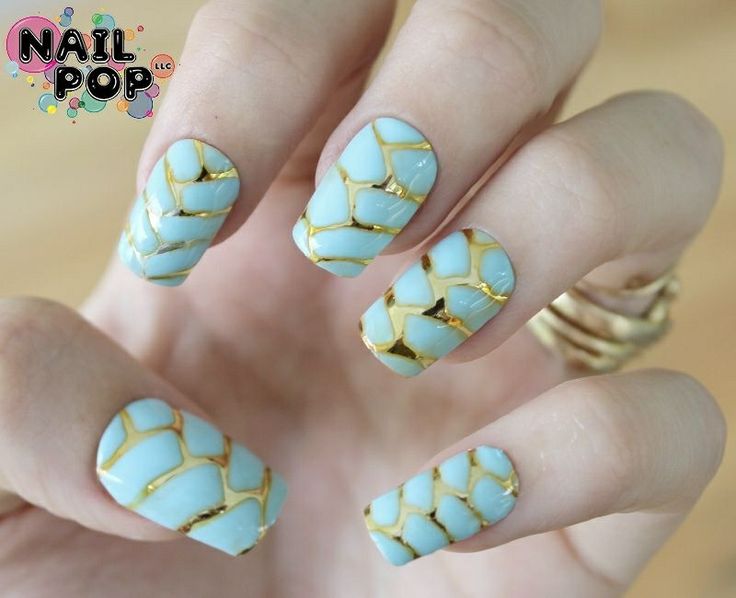 Blue and Gold Nails