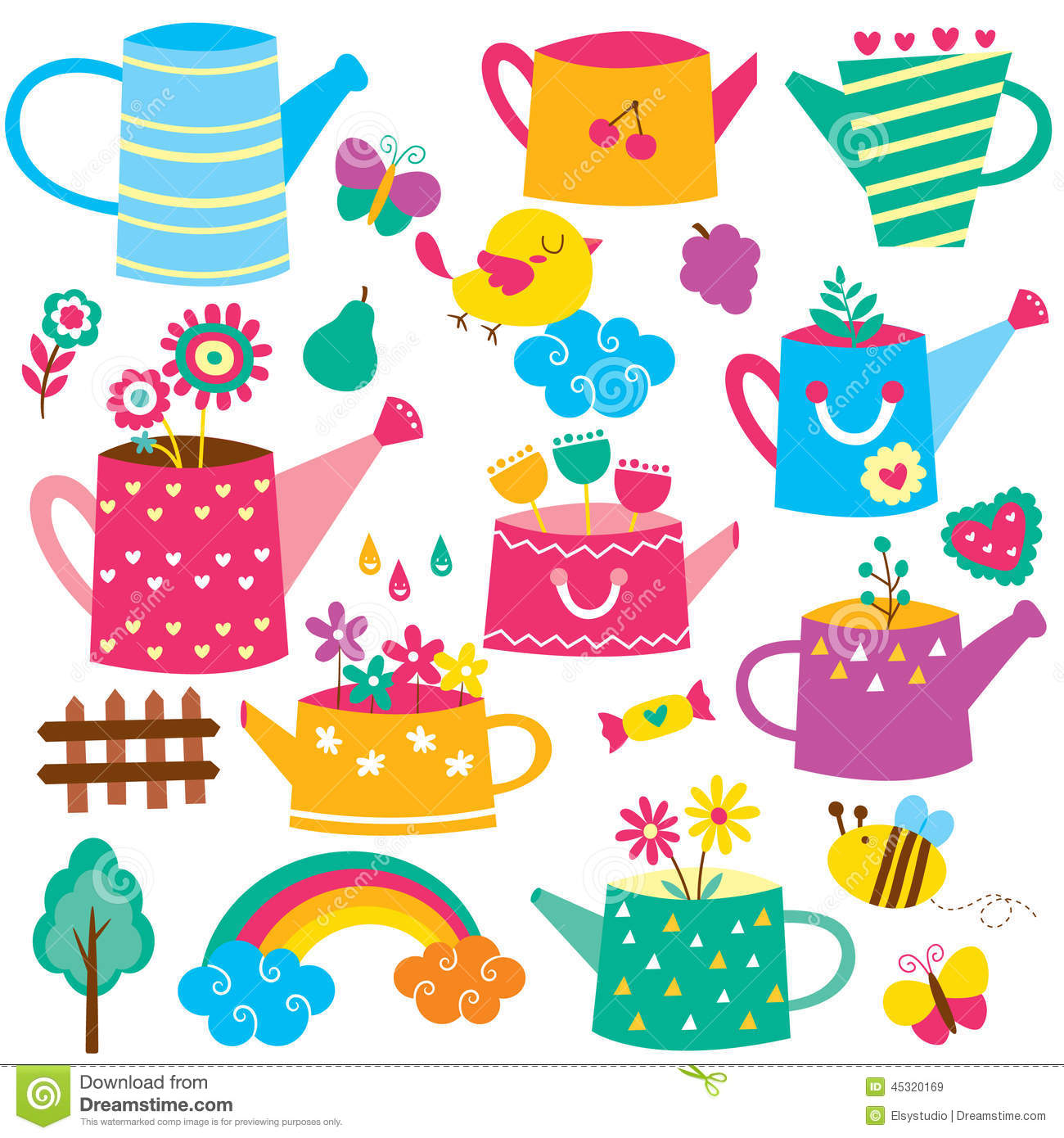 Flowers with Watering Can Clip Art