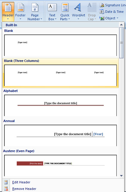 Microsoft Word Header Footer