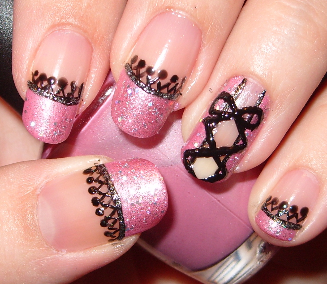 Pink and Black Nail Art Design