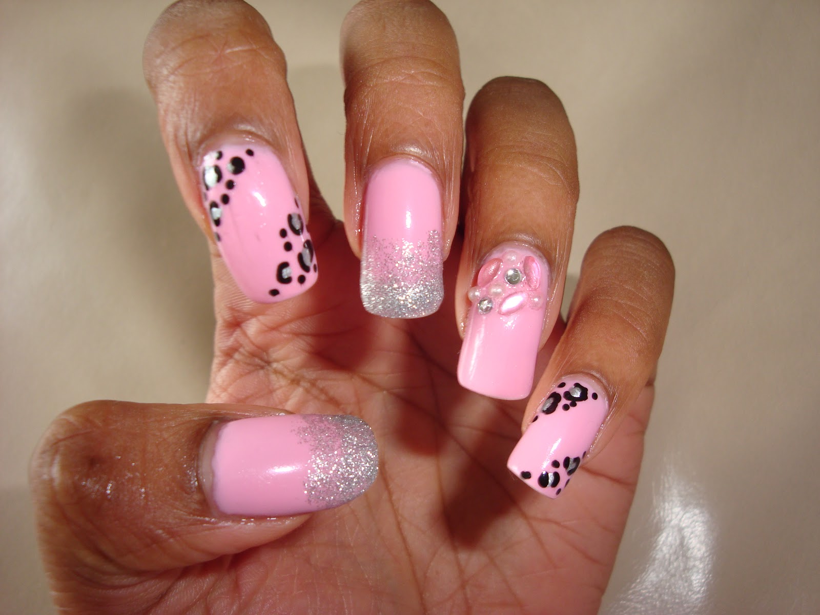 2. Black and Pink Floral Nail Design - wide 4