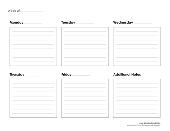 Printable Weekly Calendar Template