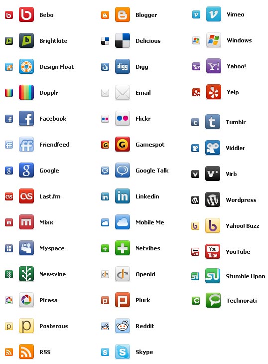 Social Media Icon List