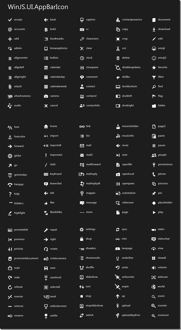 Windows Phone 8 App Bar Icons