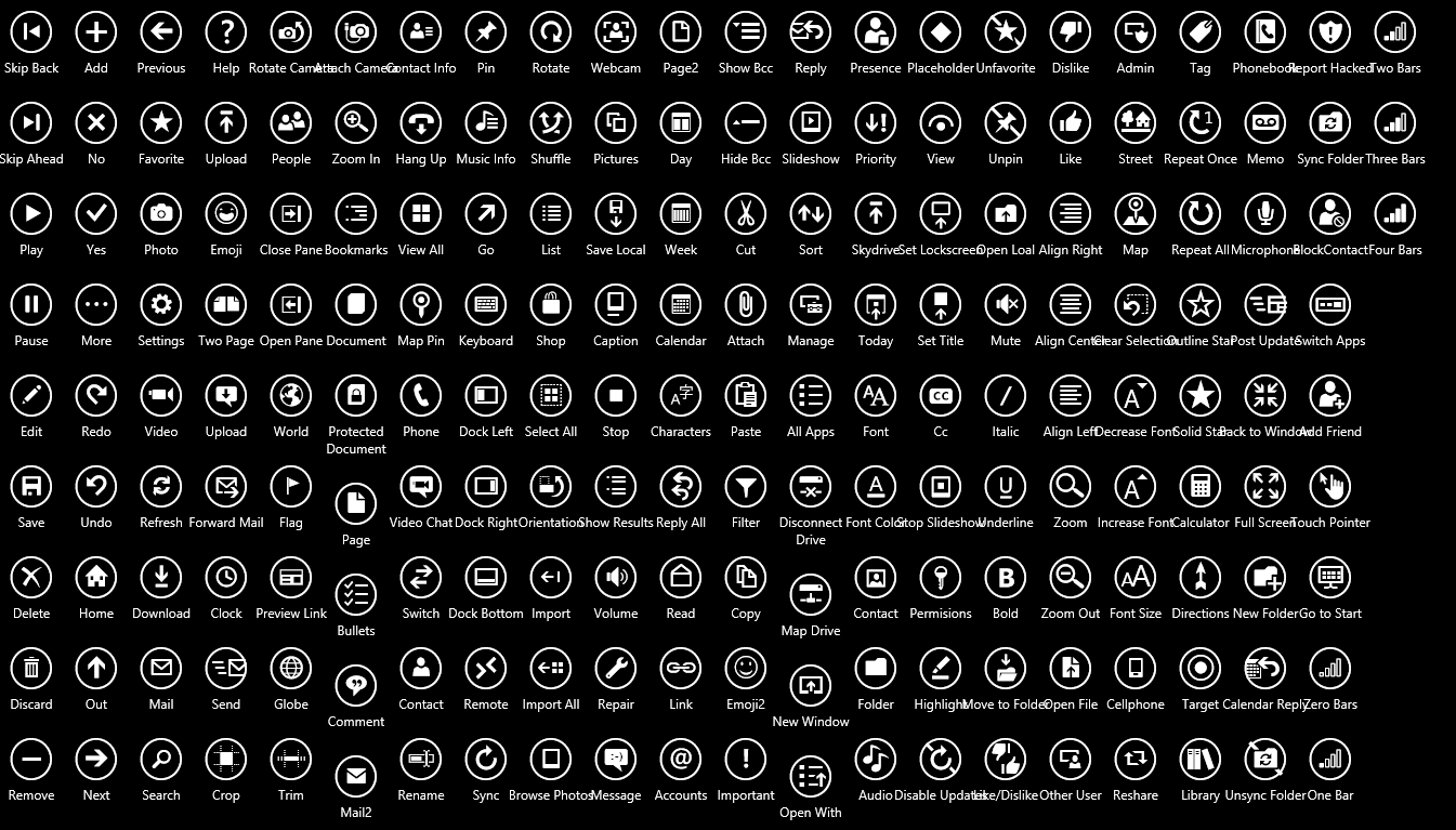 Windows Phone App Bar Button Icons