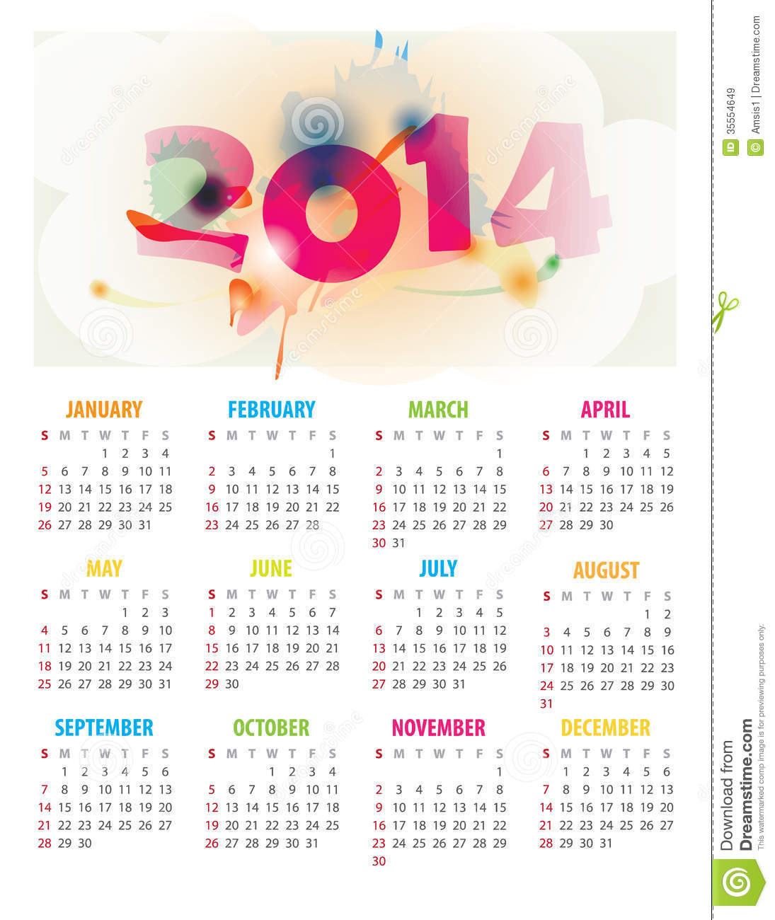12 Month Calendar Template 2014