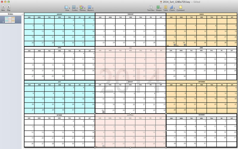 2014 Full Year Calendar Template