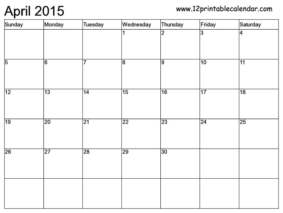 April 2015 Calendar Printable Template