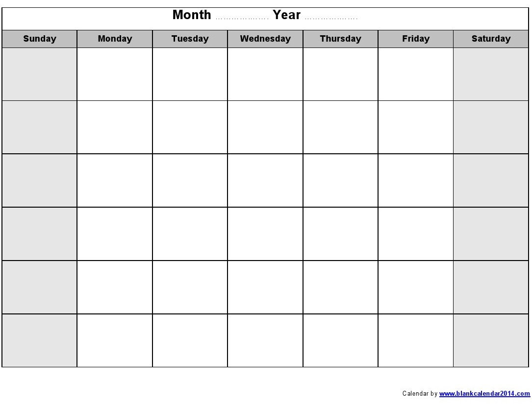 Blank Monthly Calendar 2014 Printable