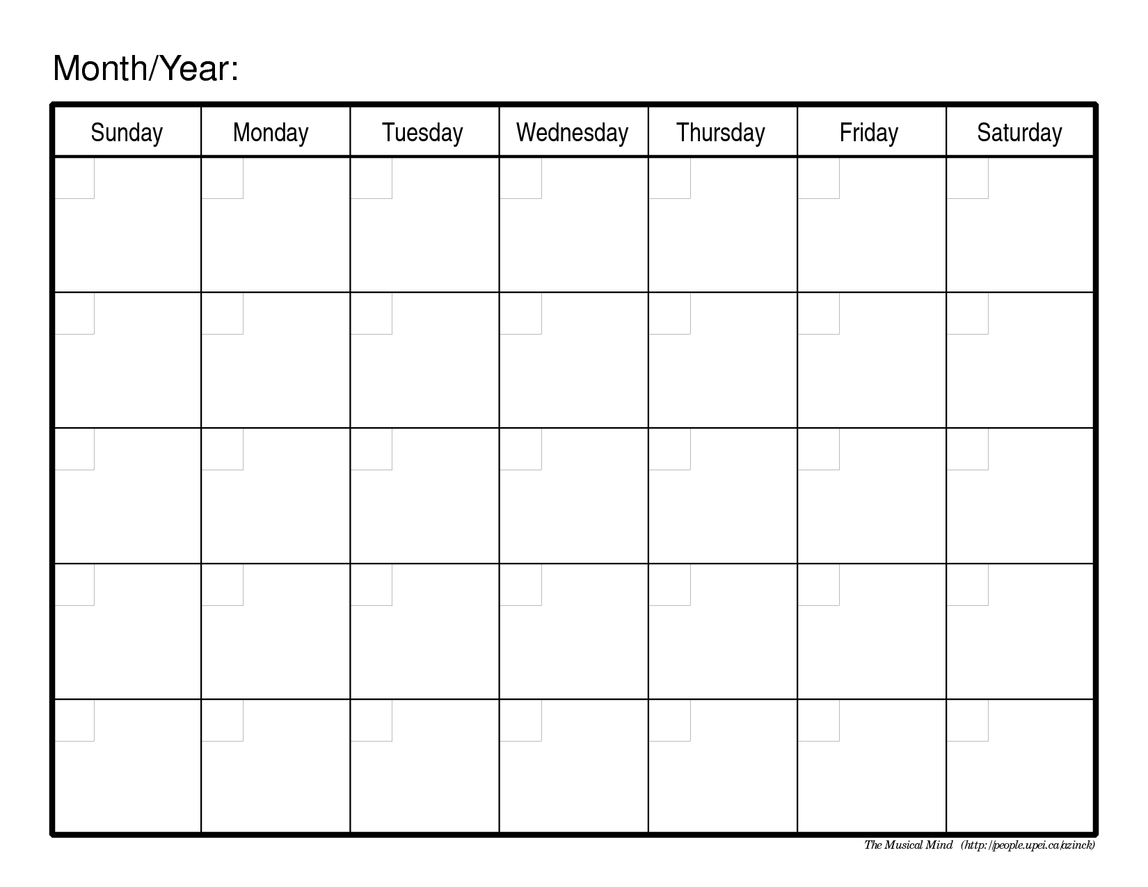 Blank Monthly Calendar Template