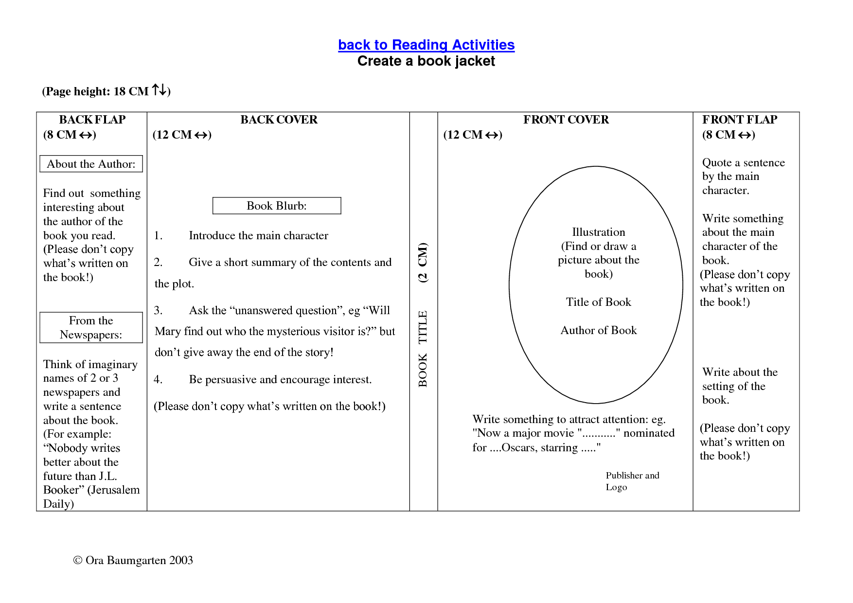 Book Jacket Report Template