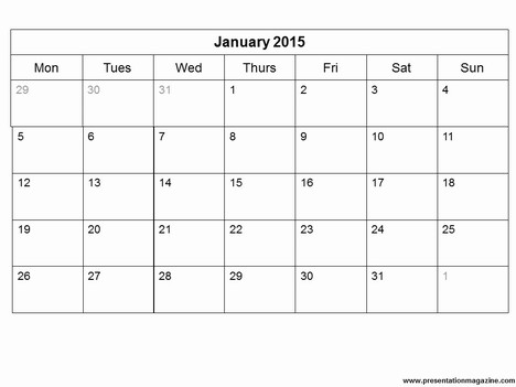 Free Printable 2015 Monthly Calendar Template 4 X 5