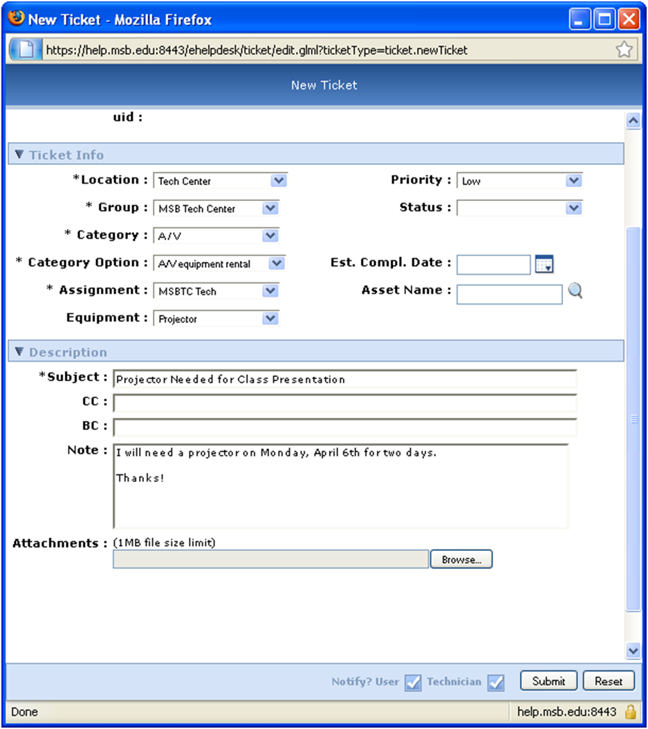 Help Desk Ticket Form Help Desk Ticket Form
