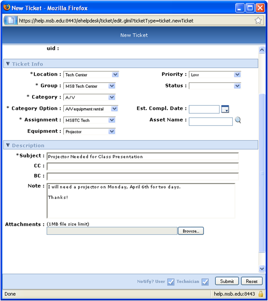 Help Desk Ticket Form