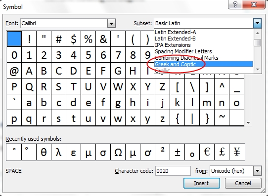 Microsoft Word Greek Alphabet Symbols