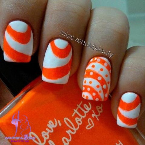 Orange and White Nail Art
