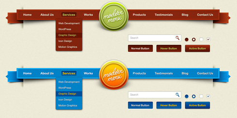 Page Web Menu Buttons PSD