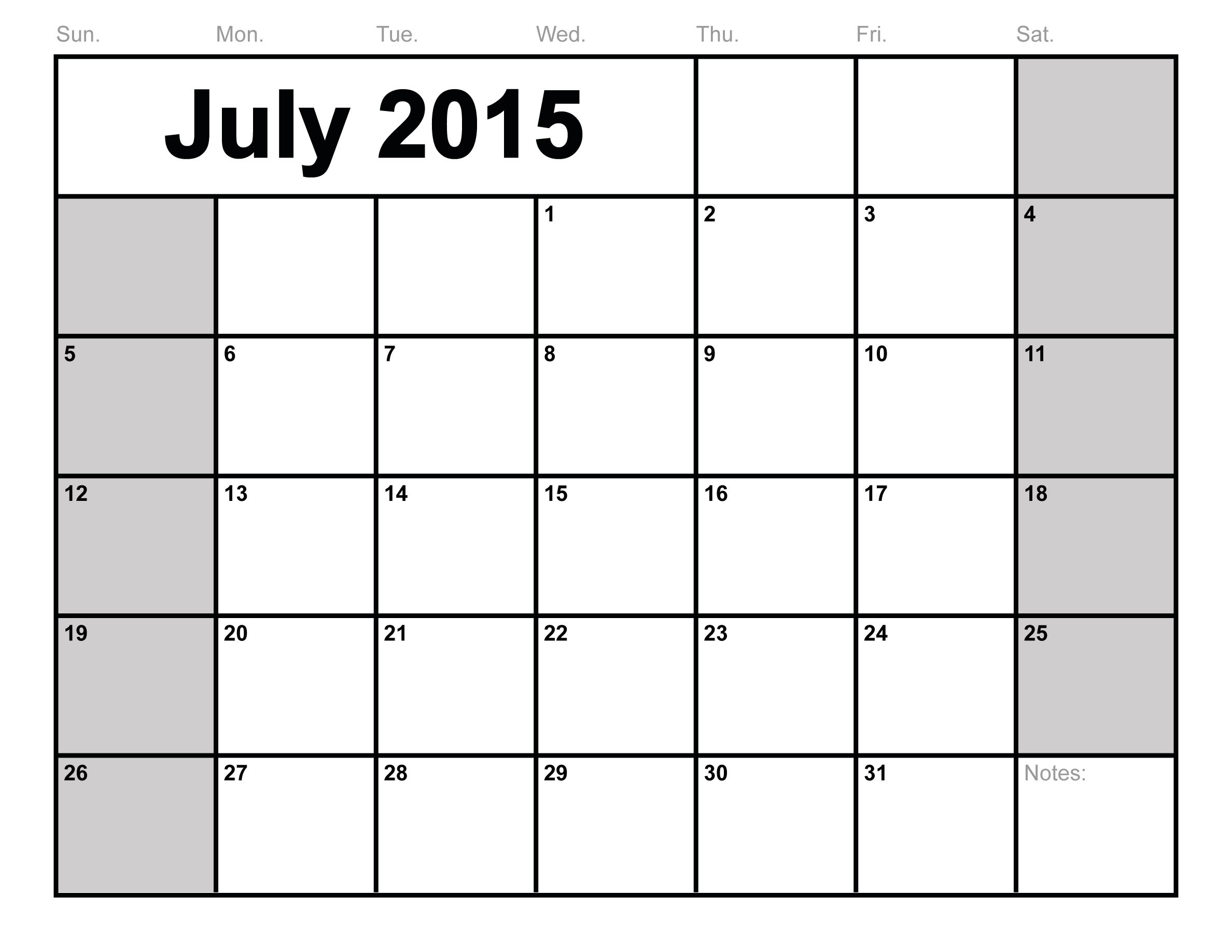 Printable 2015 Monthly Calendar Template Printable 2015 Monthly Calendar Template
