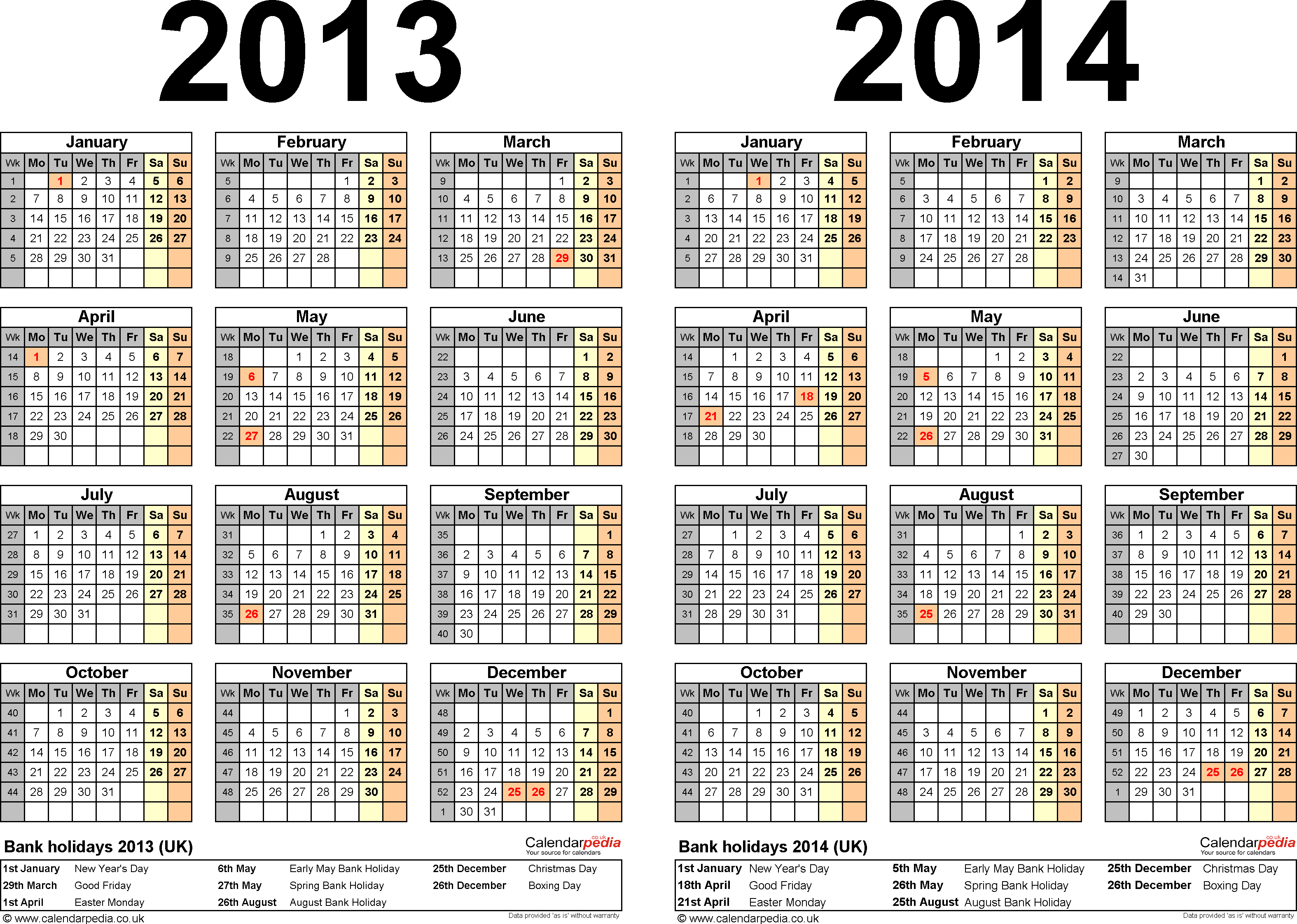 Printable Year Calendar 2013 2014
