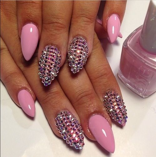 Stiletto Nails with Rhinestones