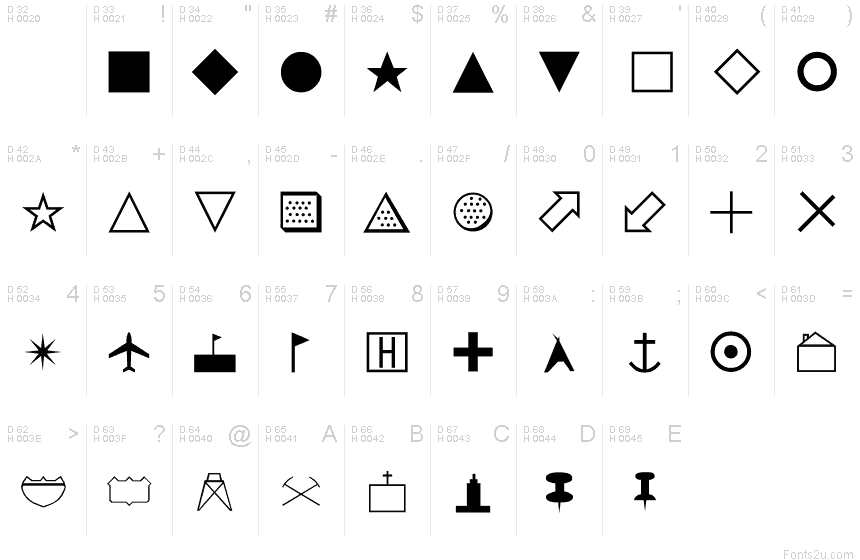 Symbol Font Character Map