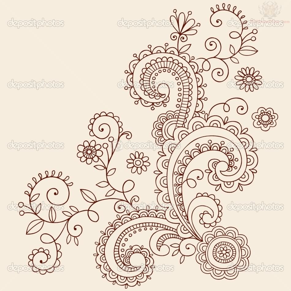 Vector Henna Mehndi Paisley Doodles