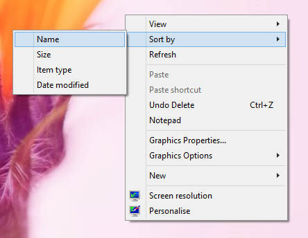 Windows 8 Sort Desktop Icons