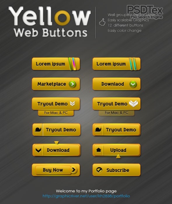 Yellow Web Page Buttons Free