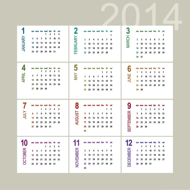 12 Month Calendar Template 2014