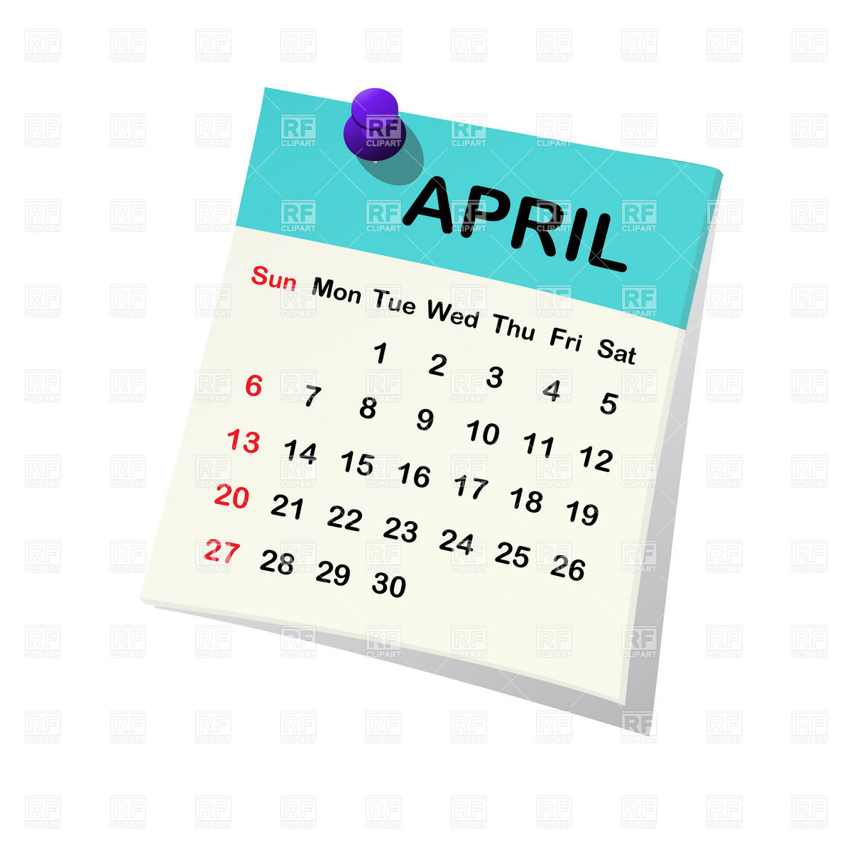 2014 April Calendar Clip Art