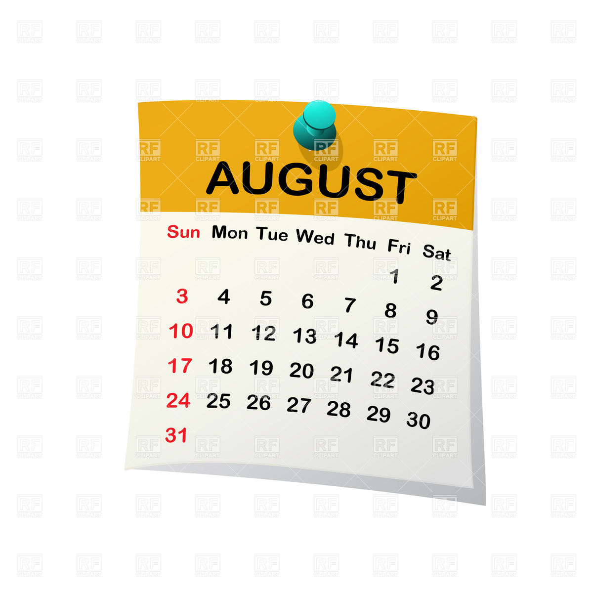 2014 August Calendar Clip Art