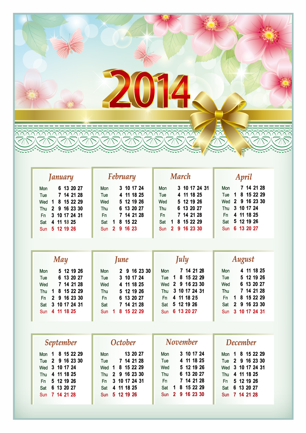 2014 Calendar Vector Free