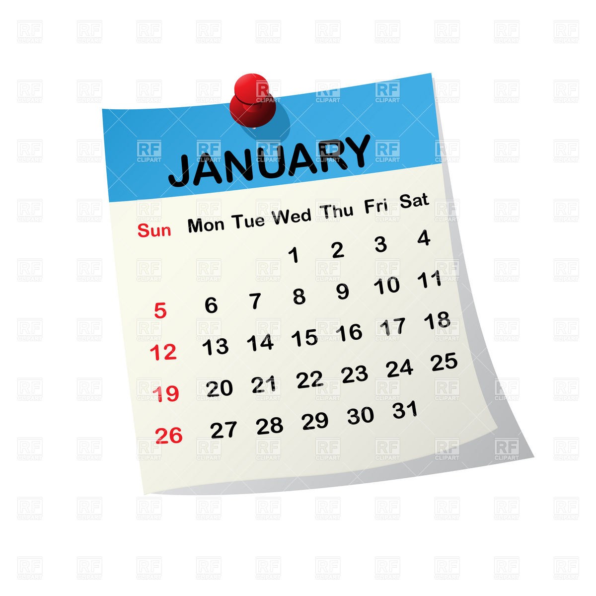 2014 January Calendar Clip Art