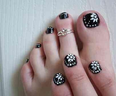 And White Black Toenail Designs