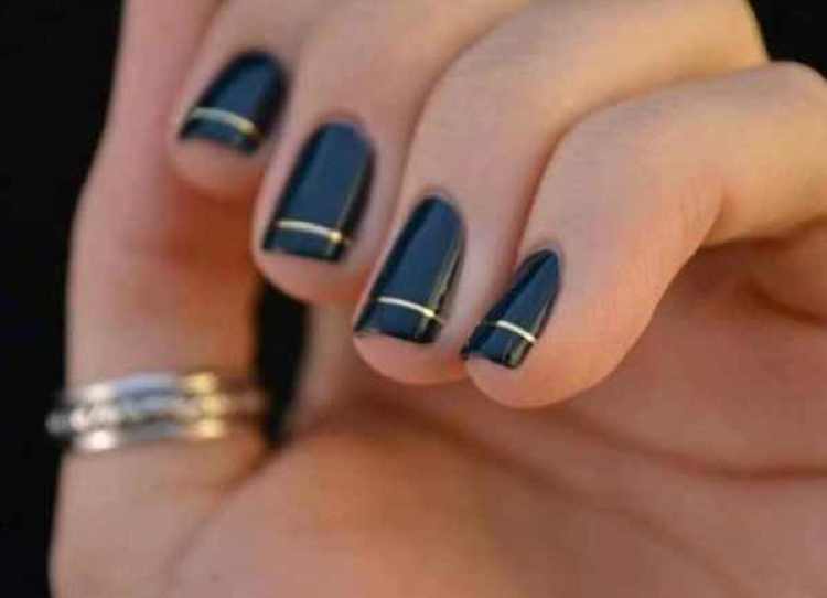 Black Nails with Gold Line