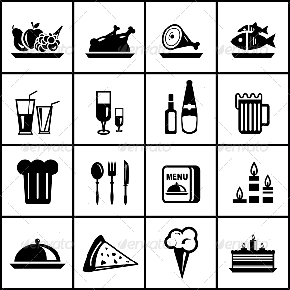 Black White Restaurant Icons