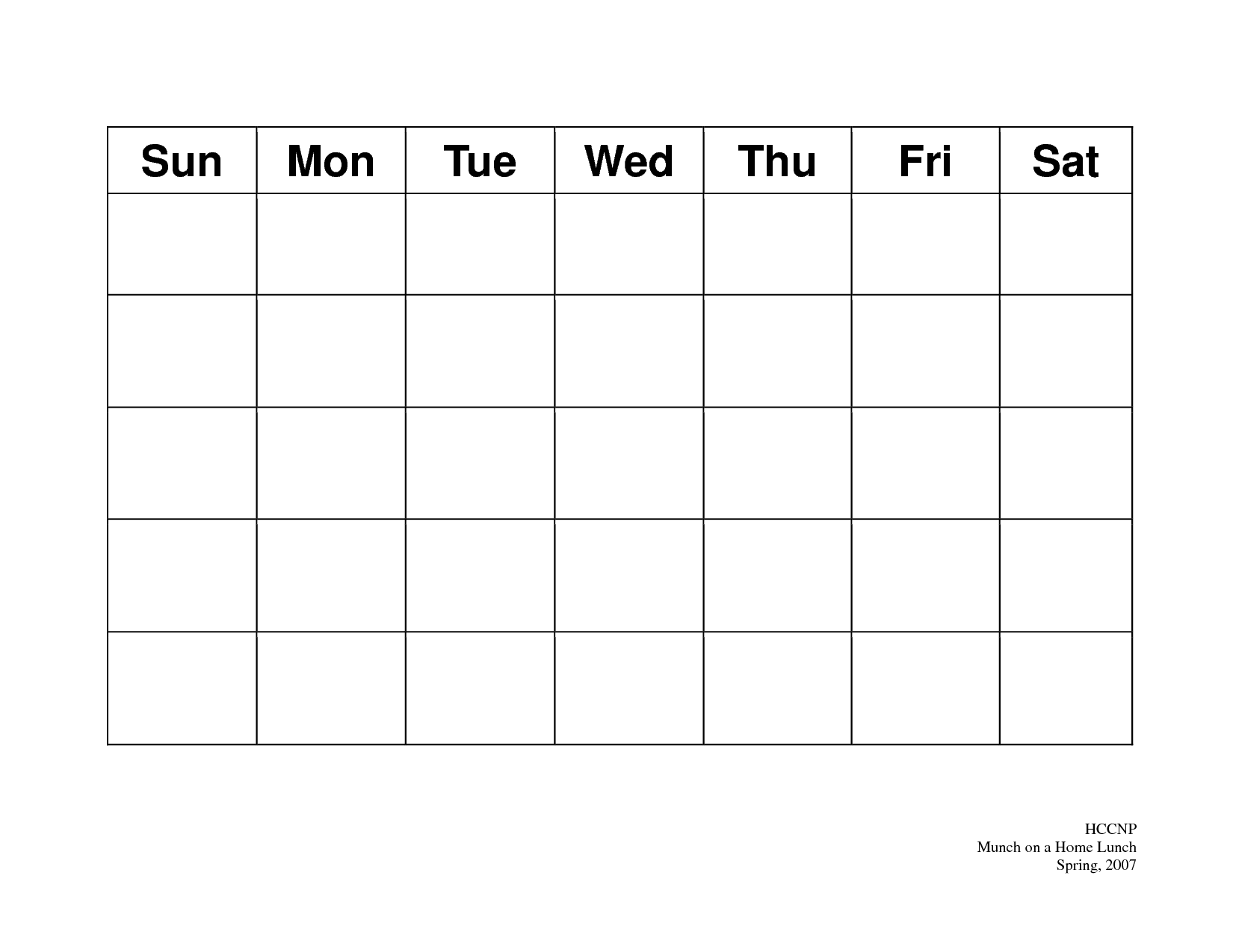 Blank Calendar Page Template
