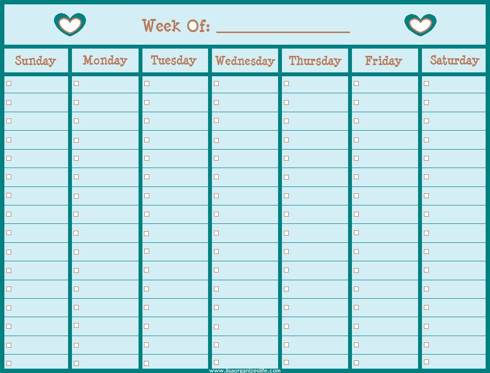 Blank Weekly Calendar 2014