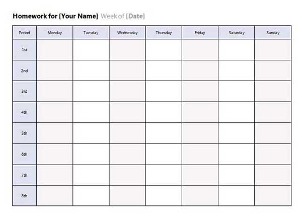 Blank Weekly Calendar Template