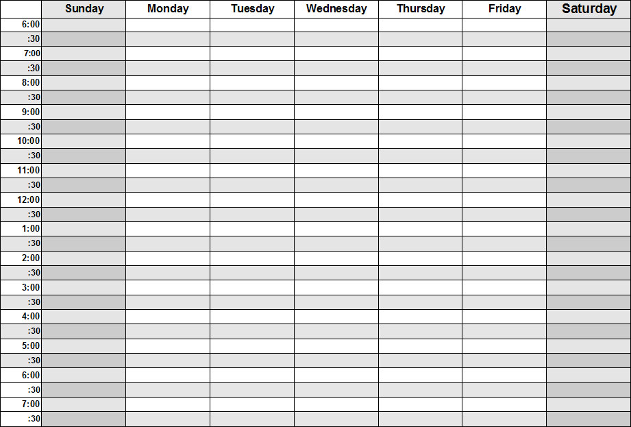 Blank Weekly Schedule Calendar