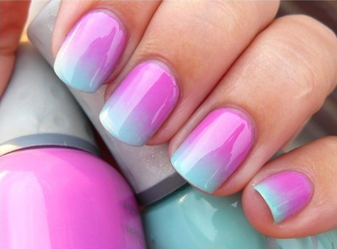 Blue and Pink Ombre Nails