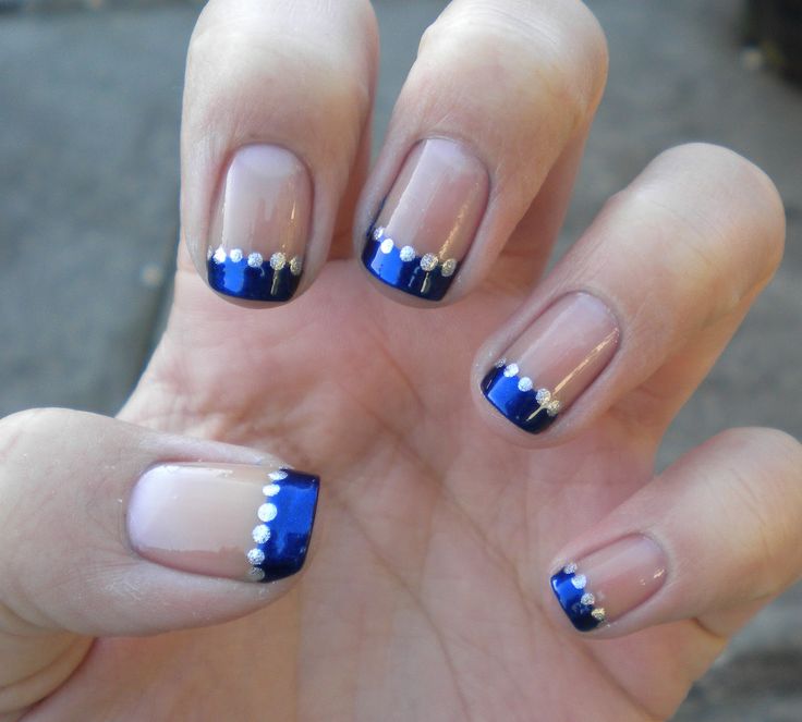 Blue and Silver French Tip Nails